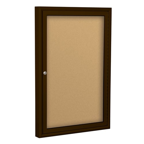 Best-Rite 1- Door Indoor Enclosed Natural Cork Bulletin Board with Coffee Frame