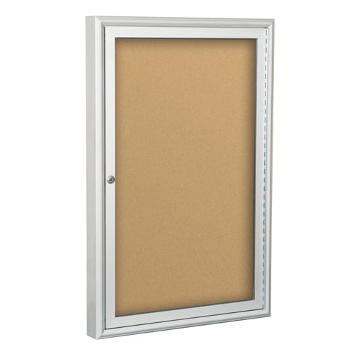 Best-Rite 1- Door Indoor Enclosed Natural Cork Bulletin Board with Silver Frame