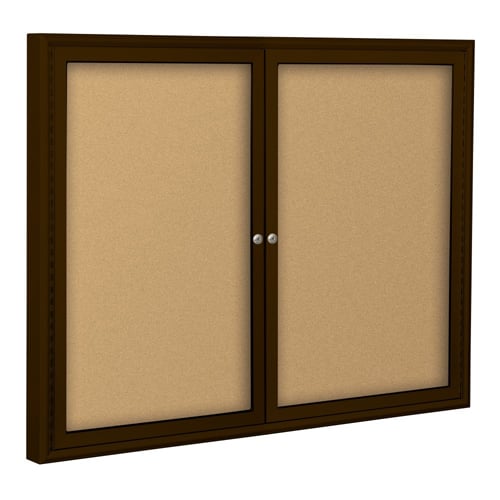Best-Rite 2- Door Indoor Enclosed Natural Cork Bulletin Board with Coffee Frame