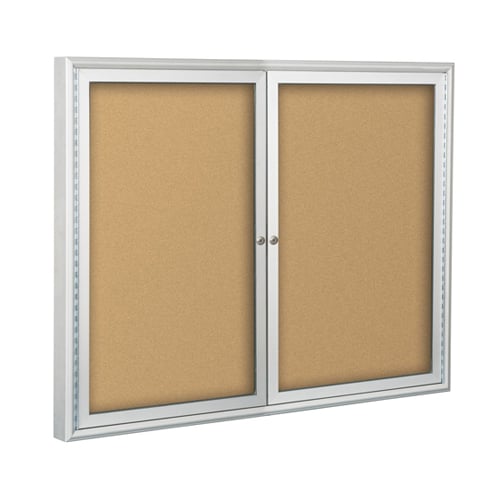 Best-Rite 2- Door Indoor Enclosed Natural Cork Bulletin Board with Silver Frame
