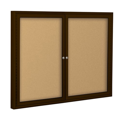Best-Rite 2- Door Outdoor Enclosed Natural Cork Bulletin Board with Coffee Frame