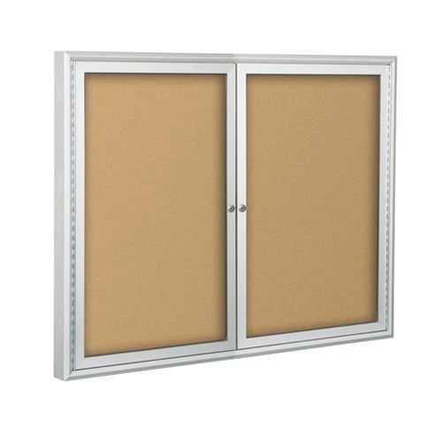 Best-Rite 2- Door Outdoor Enclosed Natural Cork Bulletin Board with Silver Frame