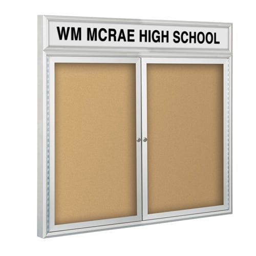 Best-Rite 2-Door Outdoor Headline Enclosed Natural Cork Bulletin Board with Silver Frame