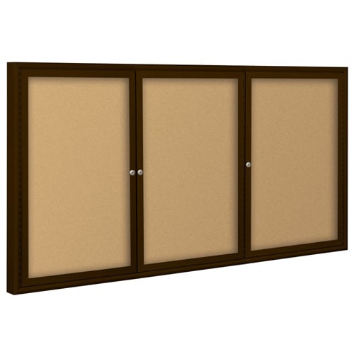 Best-Rite 3- Door Indoor Enclosed Natural Cork Bulletin Board with Coffee Frame