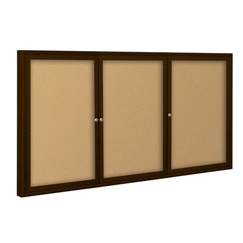 Best-Rite 3- Door Outdoor Enclosed Natural Cork Bulletin Board with Coffee Frame