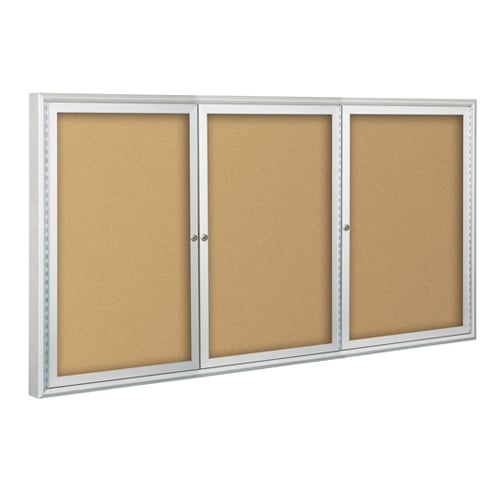 Best-Rite 3- Door Outdoor Enclosed Natural Cork Bulletin Board with Silver Frame