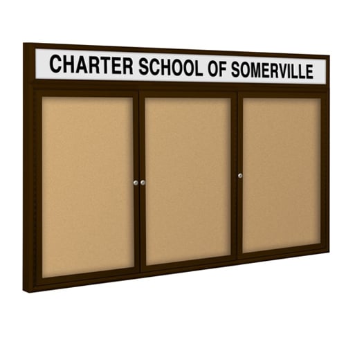 Best-Rite 3-Door Outdoor Headline Enclosed Natural Cork Bulletin Board with Coffee Frame