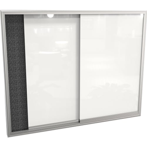 Balt 3' x 4' Visionary Magnetic Glass 2-Door  Sliding Enclosed Cabinet with Rubber-Tak Back Panel