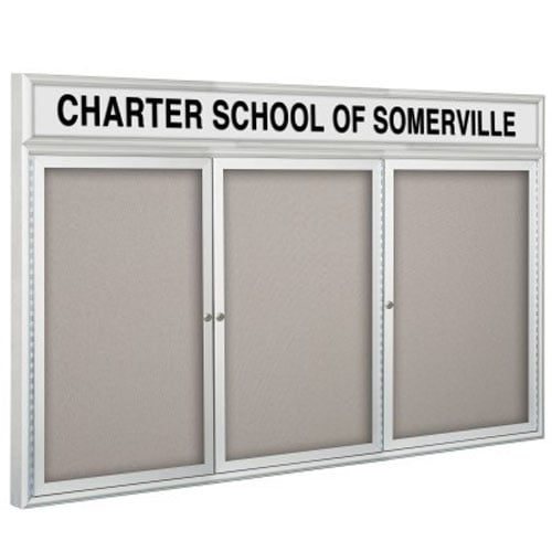 Best-Rite 48" x 96" 3-Door Outdoor Headline Enclosed Vinyl Bulletin Board with Silver Frame