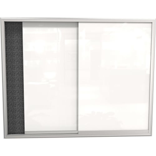 Best-Rite Visionary Magnetic Glass 2-Door  Sliding Enclosed Cabinet with Rubber-Tak Back Panel