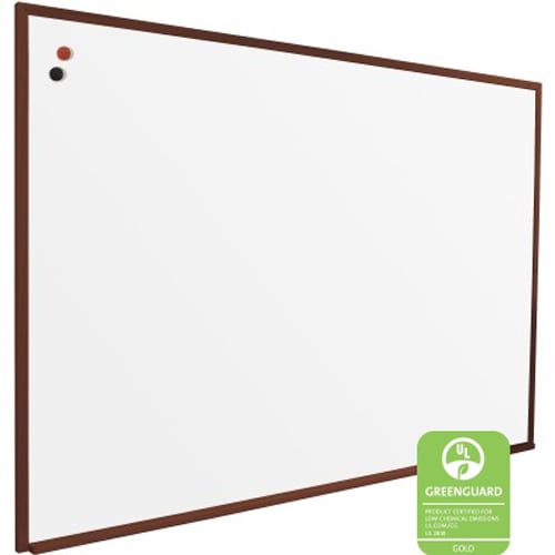 Best-Rite Porcelain Steel Markerboard with Mahogany Wood Trim
