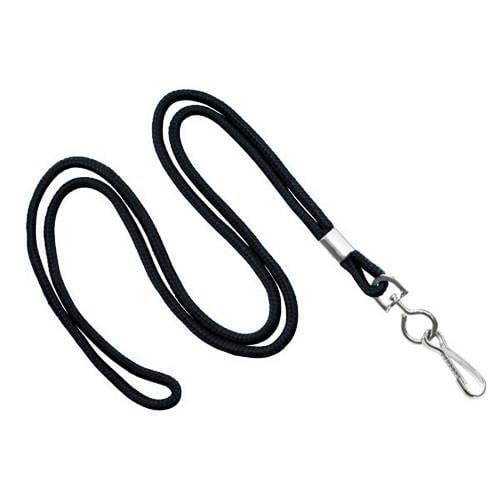 Black 36" Round Cord Lanyard with Swivel Hook - 1/16" - 100pk
