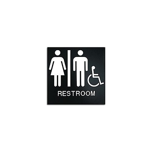 Black 8" x 8" Unisex Restroom Handicap Accessible ADA Sign