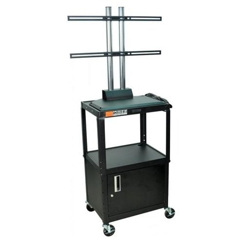 Luxor Black Adjustable Height Metal Cart with Flat Panel Mount and Cabinet