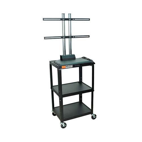 Luxor Black Adjustable Height Metal Cart with Flat Panel Mount