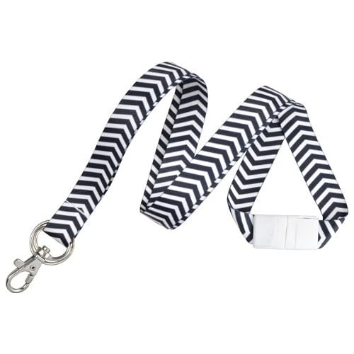 Black and White ZigZag Pattern Fashion Lanyard with Trigger Hook and Split Ring - 10pk