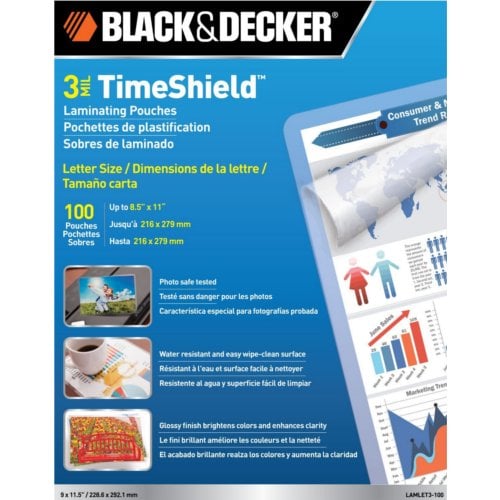 Black & Decker TimeShield 3 Mil Letter Size Laminating Pouches 100pk
