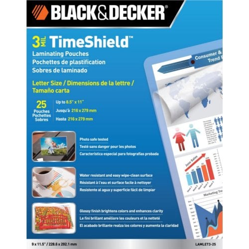 Black & Decker TimeShield 3 Mil Letter Size Laminating Pouches 25pk - Clearance Sale