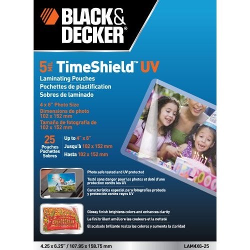 Black & Decker TimeShield 4" x 6" Photo Size Laminating Pouches 25 pk