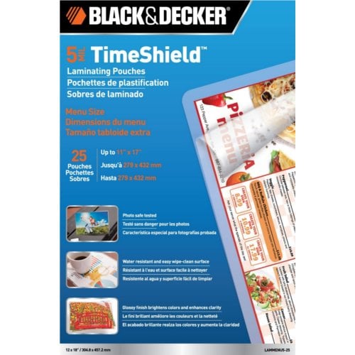 Black & Decker TimeShield 5 Mil Menu Size Laminating Pouches 25pk - Clearance Sale