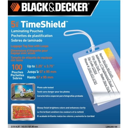 Black & Decker TimeShield Luggage Tag Size Laminating Pouches 100pk