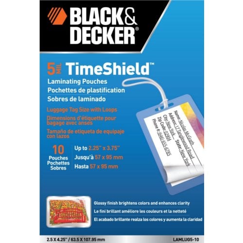Black & Decker TimeShield Luggage Tag Size Laminating Pouches 10pk
