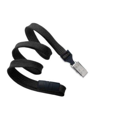 Black Flat Braid Break-Away Lanyard with Bulldog Clip - 100pk