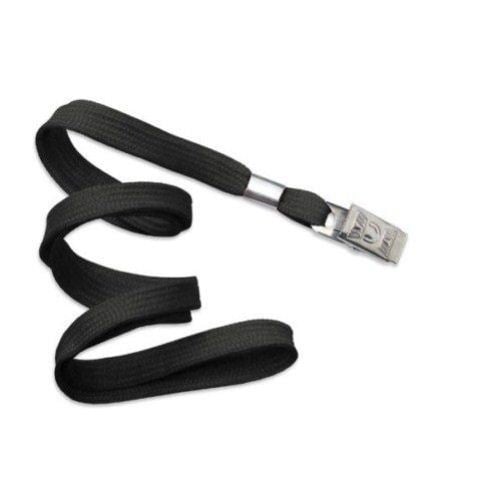Black Flat Braid Lanyard with Bulldog Clip - 100pk