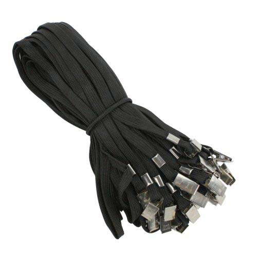 Black Flat Braid Lanyard with Bulldog Clip - 100pk
