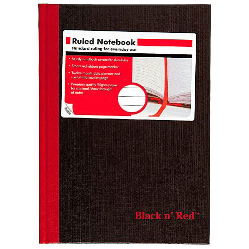 Black n Red  5-5/8" x 8-1/4" Ruled  Hardcover Notebook - E66857