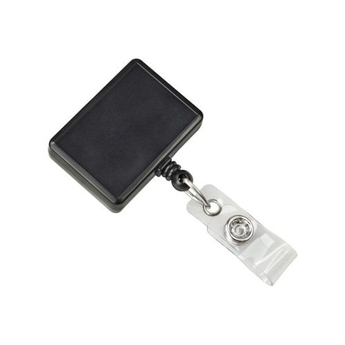Black Rectangle Badge Reel With Swivel Clip and Clear Vinyl Strap - 25pk