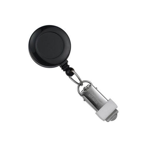 Black Round Badge Reel with Card Clamp and Slide Clip - 25pk