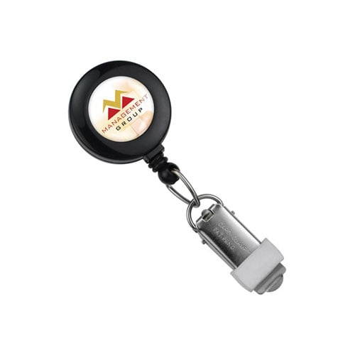 Black Round Badge Reel with Card Clamp and Slide Clip - 25pk