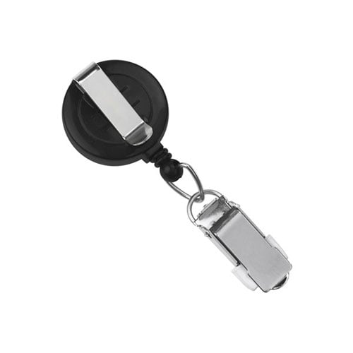 Black Round Badge Reel with Card Clamp and Slide Clip - 25pk