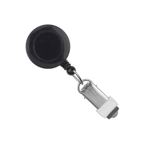 Black Round Badge Reel with Card Clamp and Swivel Clip - 25pk