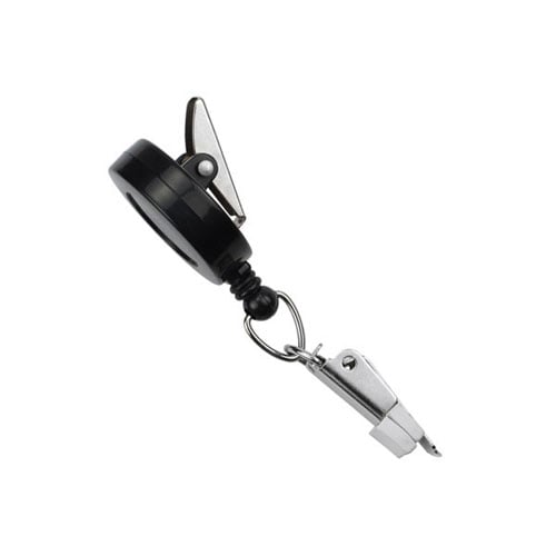 Black Round Badge Reel with Card Clamp and Swivel Clip - 25pk
