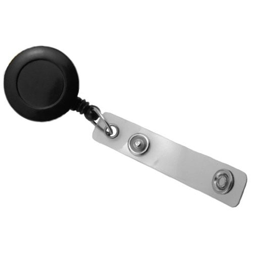 Black Round Badge Reel with Strap and Swivel Clip - 25pk
