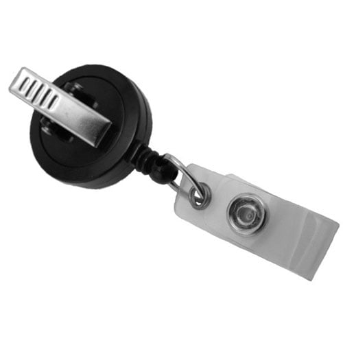 Black Round Badge Reel with Strap and Swivel Clip - 25pk