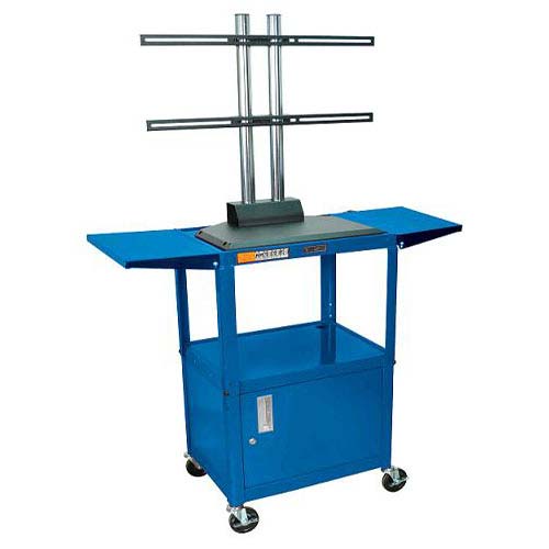 Luxor Blue Adjustable Height Audio/Visual Cart with Cabinet, LCD Mount and Shelves