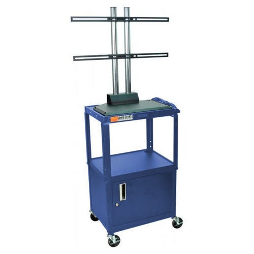 Luxor Blue Adjustable Height Metal Cart w/ Flat Panel Mount and Cabinet