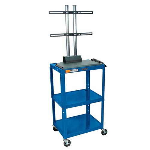 Luxor Blue Adjustable Height Metal Cart with Flat Panel Mount