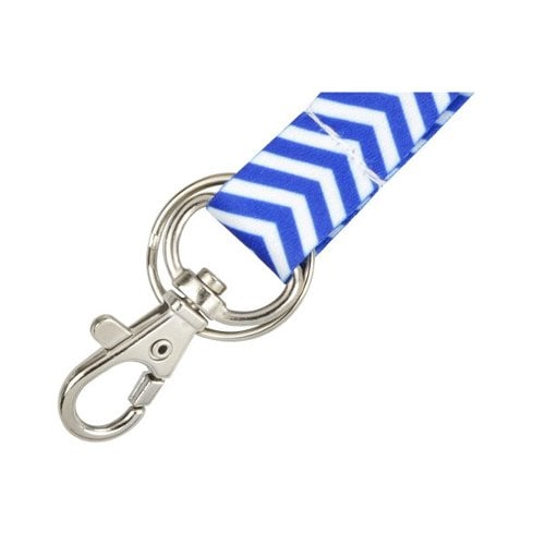 Blue and White ZigZag Pattern Fashion Lanyard with Trigger Hook and Split Ring - 10pk