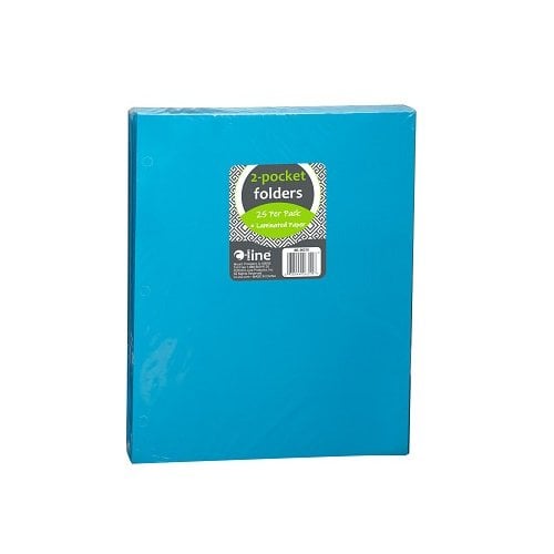 Blue Laminated Paper Two-Pocket Folders with 3-Hole Punch - 25pk - Clearance Sale