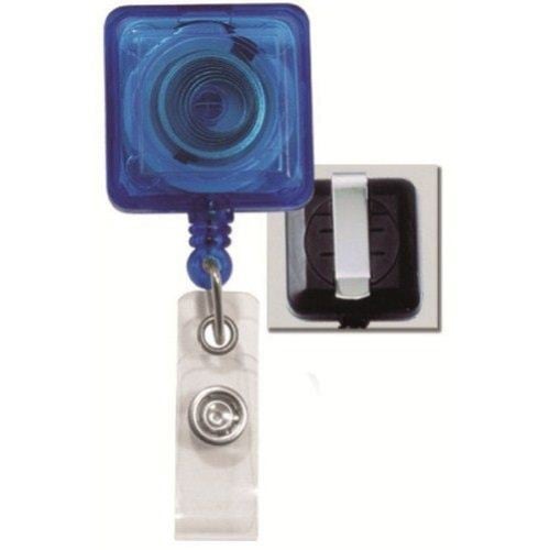 Blue Translucent Square Badge Reel with Belt Clip - 25pk