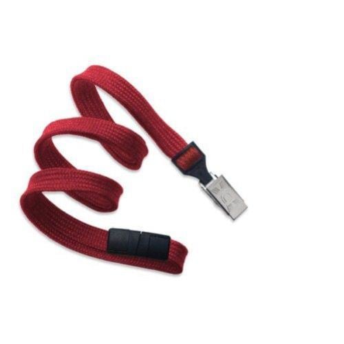 Break-Away Lanyard Red Flat Braid with Bulldog Clip - 100pk