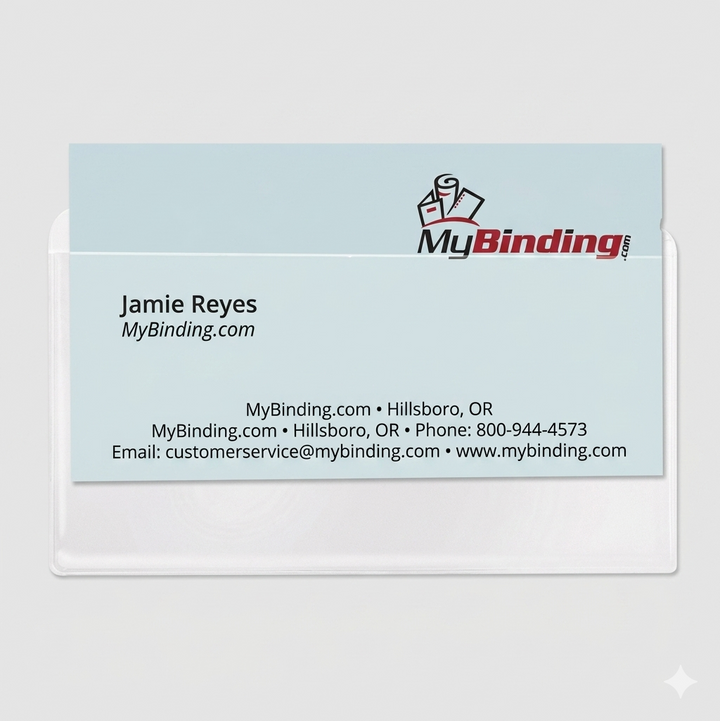 4-1/8" x 2-3/8" Business Card Crystal Clear Self-Adhesive Pockets (Top Load) - 100pk