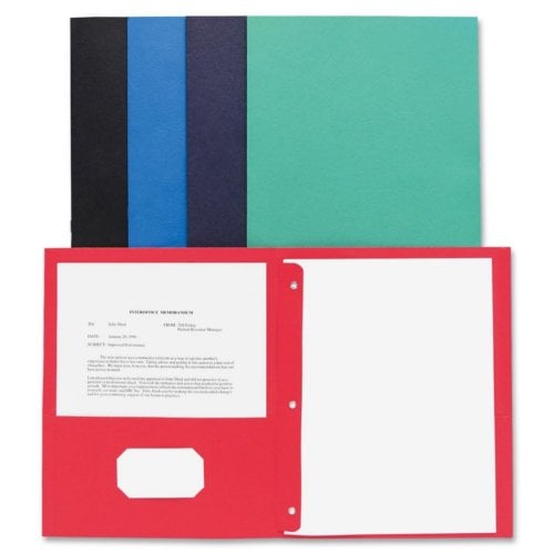 Business Source Assorted Letter Size Leatherette Two-Pocket Folders with Prong Fasteners - 25pk