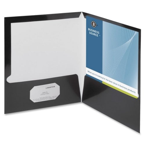 Business Source Black Letter Size Laminated Two-Pocket Folders - 25pk