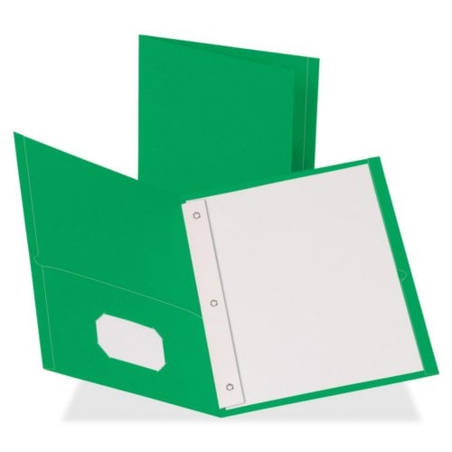 Business Source Green Letter Size Leatherette Two-Pocket Folders with Prong Fasteners - 25pk