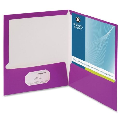 Business Source Letter Size Laminated Two-Pocket Folders - 25pk